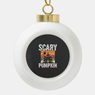 Scary Pumpkin Haunted House Halloween Design_1 Ceramic Ball Christmas Ornament