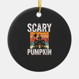 Scary Pumpkin Haunted House Halloween Design_1 Ceramic Ornament