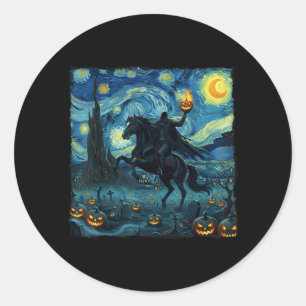 Scary Pumpkin Headless Horseman Halloween Starry Classic Round Sticker