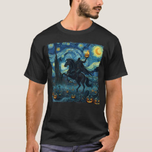 Scary Pumpkin Headless Horseman Halloween Starry T-Shirt