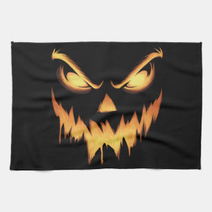 Scary Pumpkin Jack O Lantern Face Halloween Kitchen Towel