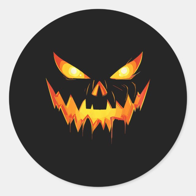 Scary Pumpkin Jack O Lantern Face Halloween Men Bo Classic Round Sticker (Front)