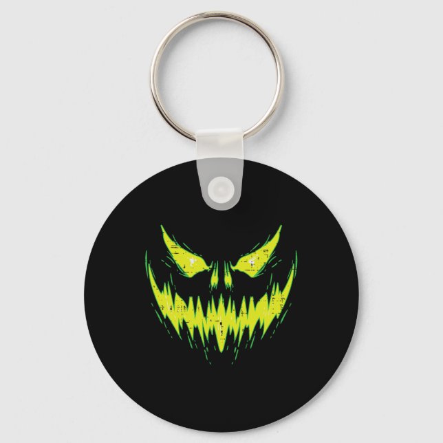 Scary Pumpkin Jack O Lantern Face Halloween Men Bo Keychain (Front)
