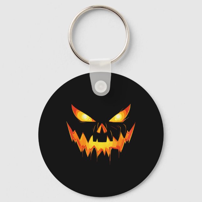 Scary Pumpkin Jack O Lantern Face Halloween Men Bo Keychain (Front)