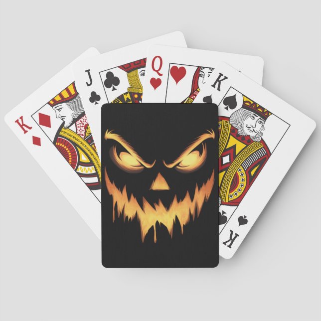 Scary Pumpkin Jack O Lantern Face Halloween Playing Cards (Back)