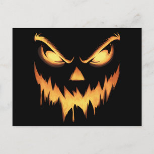 Scary Pumpkin Jack O Lantern Face Halloween Postcard