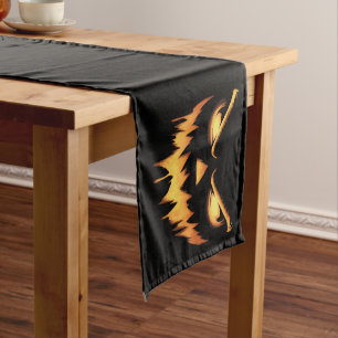 Scary Pumpkin Jack O Lantern Face Halloween Short Table Runner