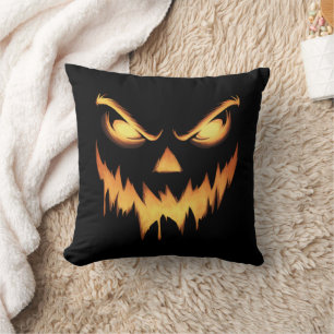 Scary Pumpkin Jack O Lantern Face Halloween Throw Pillow