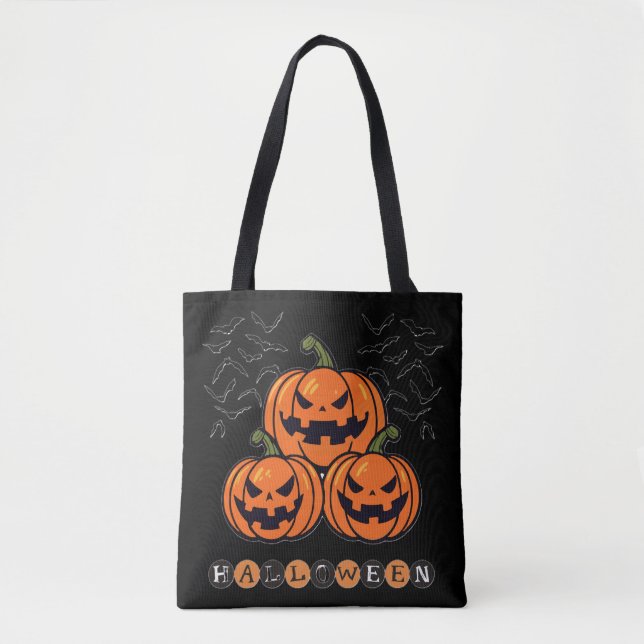 Scary Pumpkin Orange Black Halloween Tote Bag (Front)
