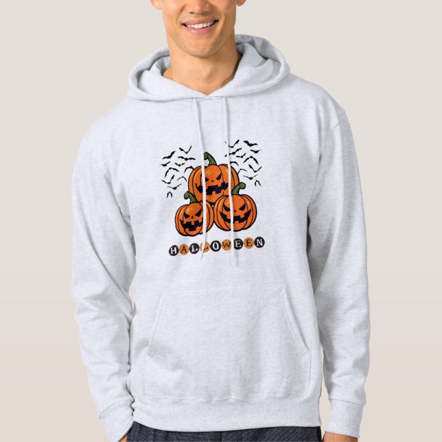 Scary Pumpkin Orange Face Halloween  Hoodie (Front)