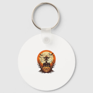 Scary Pumpkin Scarecrow Haunted House Full Moon Ha Keychain