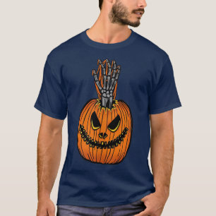 Scary Pumpkin Skeleton Pocket Lazy Halloween Spook T-Shirt