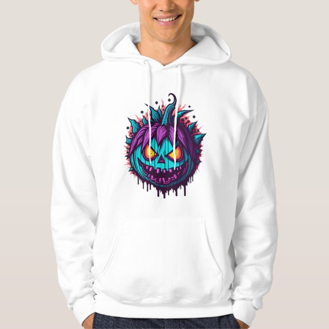 Scary Pumpkin Teal and Purple Hoodie (Front)