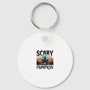 Scary Pumpkin Vintage Haunted House Halloween Desi Keychain