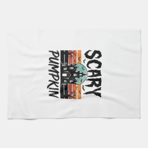 Scary Pumpkin Vintage Haunted House Halloween Desi Kitchen Towel
