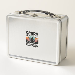 Scary Pumpkin Vintage Haunted House Halloween Desi Metal Lunch Box