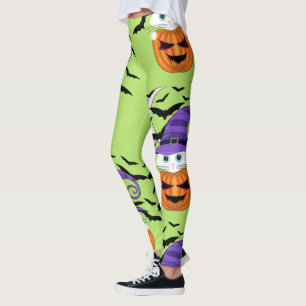 Scary Pumpkin with a White Kitty and Witches Hat Leggings