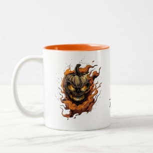 Scary Pumpkinhead Trick or Treat  Two-Tone Coffee Mug