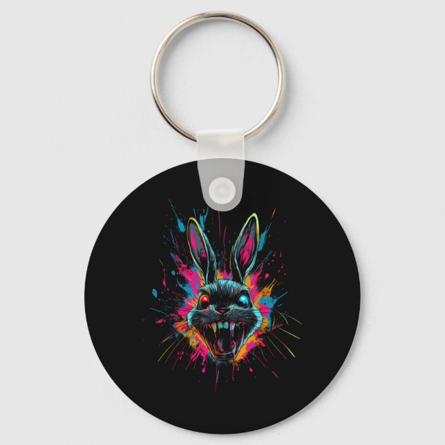Scary Rabbit Halloween Horror Easter Day Bunny Keychain (Front)
