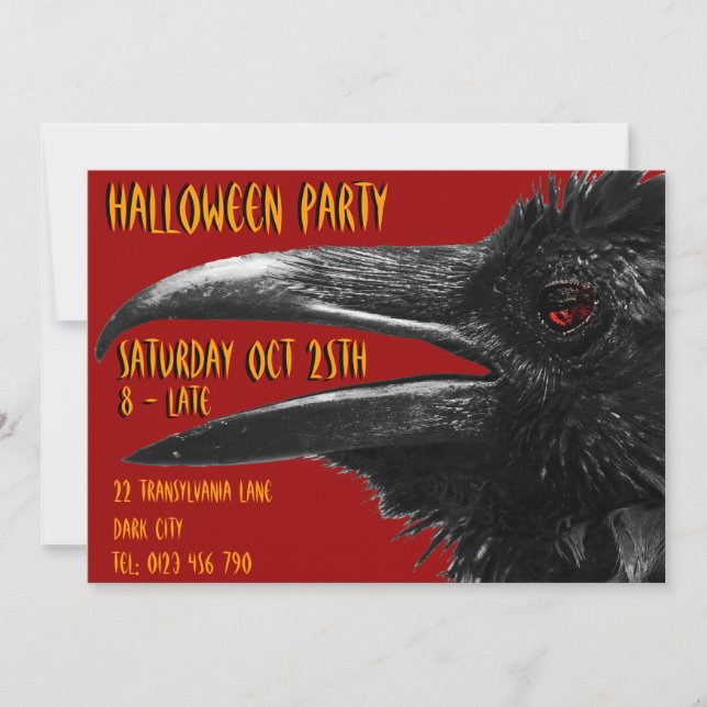 scary raven halloween invitation red (Front)
