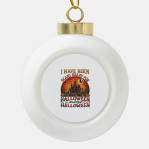 Scary Ready Halloween Haunted Castle Witch Pumpkin Ceramic Ball Christmas Ornament