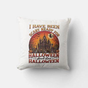 Scary Ready Halloween Haunted Castle Witch Pumpkin Throw Pillow