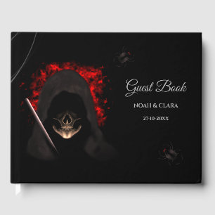 Scary red dark moody gothic skull halloween guest book
