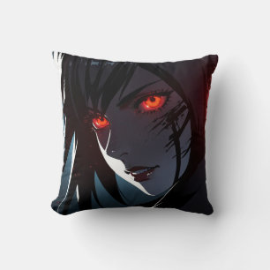 Scary Red Eyes Anime Girl Throw Pillow