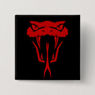 Scary Red Snake Attacking Position - Black  2 Inch Square Button
