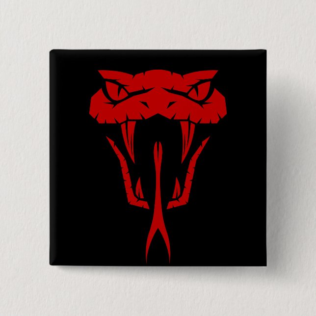 Scary Red Snake Attacking Position - Black  2 Inch Square Button (Front)