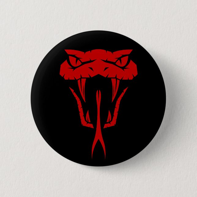 Scary Red Snake Face - Black  2 Inch Round Button (Front)