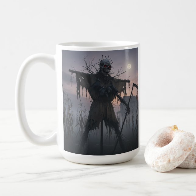 Scary Scare Crow In Corn Field Coffee Mug (With Donut)