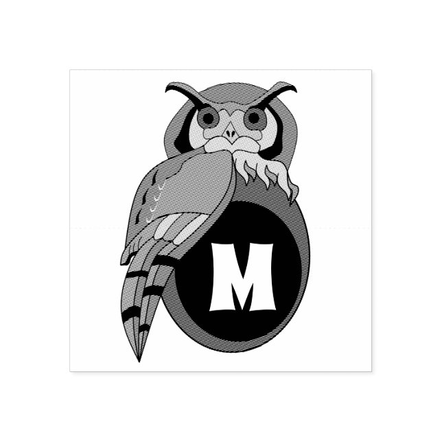 Scary Scop Owl Monogram Rubber Stamp (Imprint)