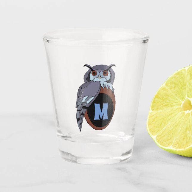 Scary Scop Owl Monogram Shot Glass (Front)