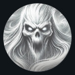 Scary Screaming Poltergeist Ghost Halloween Party Classic Round Sticker<br><div class="desc">customize with any text.</div>