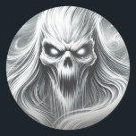 Scary Screaming Poltergeist Ghost Halloween Party Classic Round Sticker<br><div class="desc">customize with any text.</div>