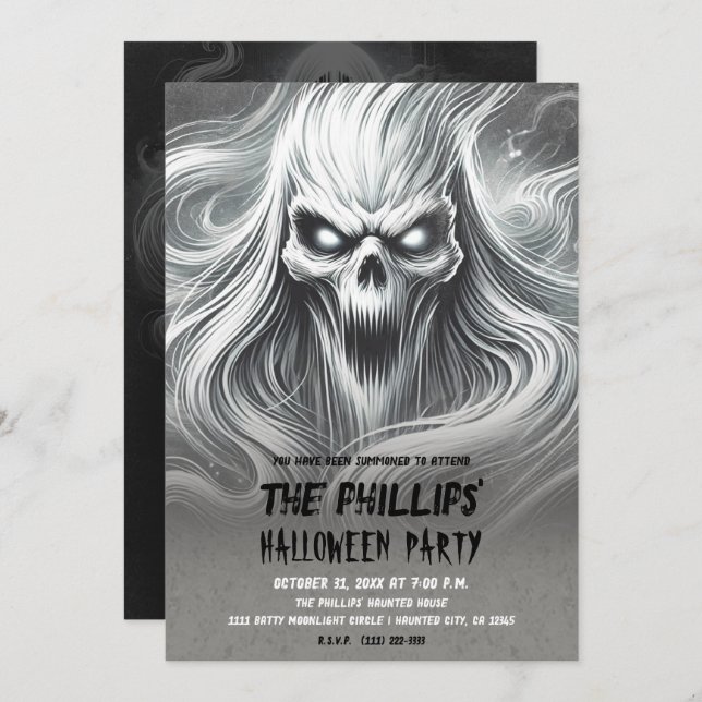Scary Screaming Poltergeist Ghost Halloween Party Invitation (Front/Back)