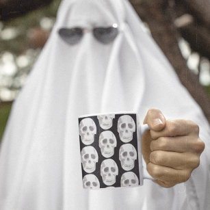 Scary Scull Black & White Pattern Happy Halloween Coffee Mug