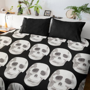 Scary Scull Black & White Pattern Happy Halloween Fleece Blanket