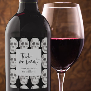 Scary Scull Trick or Treat Halloween Party Wine Label