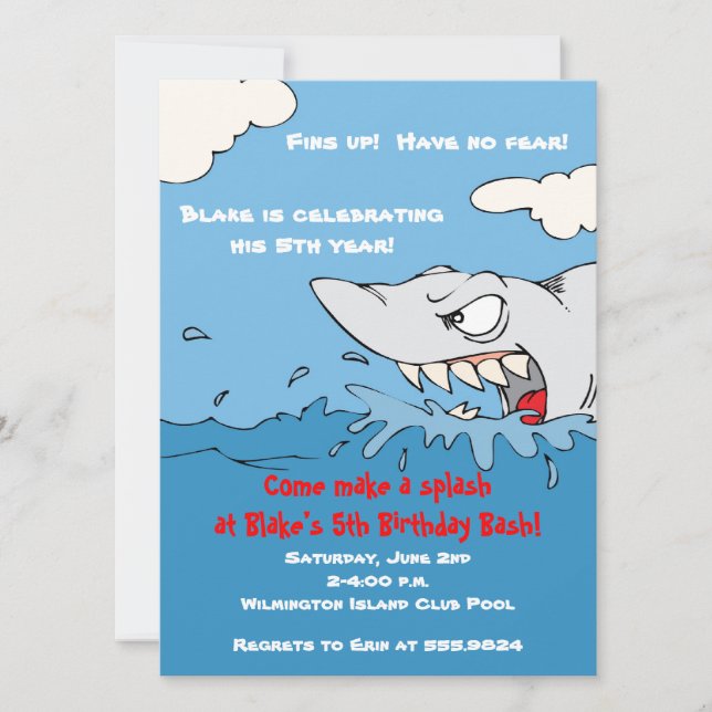 Scary Shark Birthday Pool Party Invite (Front)