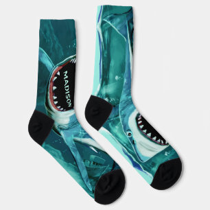 Scary Shark custom name Socks