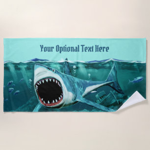 Scary Shark custom text beach towel