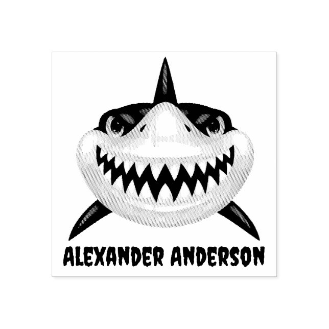 Scary Shark Name Plate Personalize Rubber Stamp (Imprint)