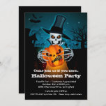 Scary Skeleton and Pumpkin Halloween Invitations<br><div class="desc">A spooky skeleton in a hop hat holds a scary jack o' lantern on a dark Halloween night on these invitations. Fun for Halloween costume party invitations, scary kid's birthday party invitations, adult Halloween costume party invitations, just change the wording to fit your occasion. For thicker papers, consider the Matte...</div>