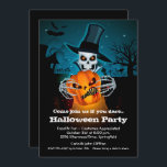 Scary Skeleton and Pumpkin Halloween Invitations<br><div class="desc">A spooky skeleton in a hop hat holds a scary jack o' lantern on a dark Halloween night on these invitations. Fun for Halloween costume party invitations, scary kid's birthday party invitations, adult Halloween costume party invitations, just change the wording to fit your occasion. For thicker papers, consider the Matte...</div>