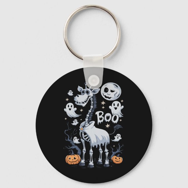 Scary Skeleton Giraffe In Ghosts Halloween  Keychain (Front)