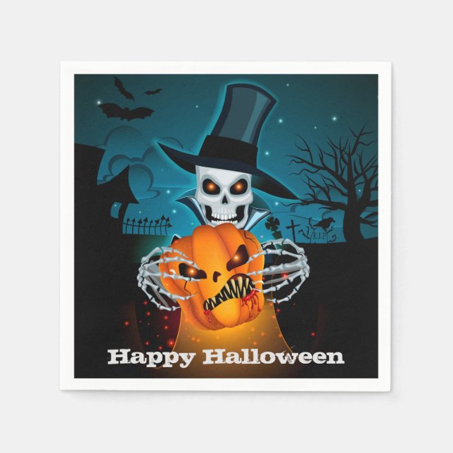 Scary Skeleton Halloween Party Napkin (Front)