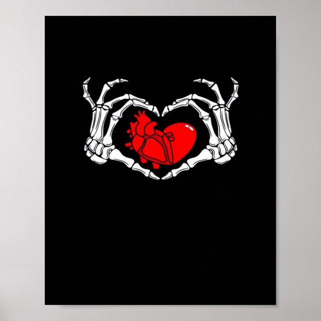 Scary Skeleton Hands And Red Heart Creepy Spooky V Poster (Front)