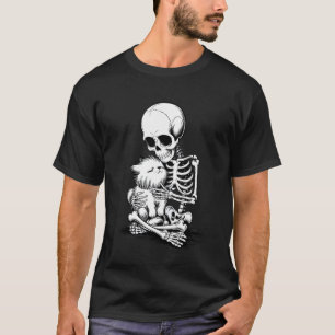 Scary Skeleton Hugging a Cat Funny Lazy Halloween  T-Shirt